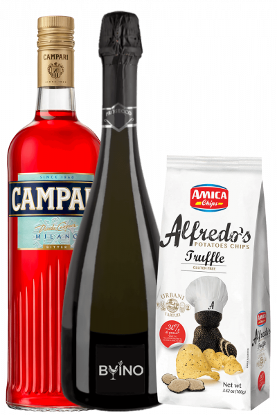 Bitter Campari 1Litro + Prosecco DOC 2022 Bernabei + Amica Chips Tartufo Alfredo's 3 x 100gr