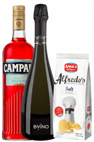 Bitter Campari 1Litro + Prosecco DOC 2022 Bernabei + Amica Chips Sale Marino Alfredo's 3 x 150gr