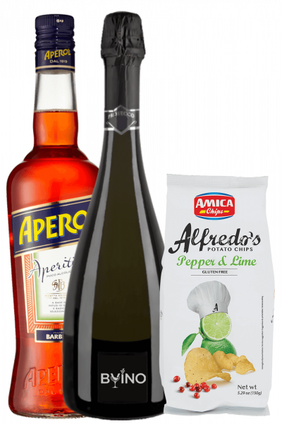 Aperitivo Aperol 1Litro + Prosecco DOC 2022 Bernabei + Amica Chips Pepper & Lime Alfredo's 3 x 150gr
