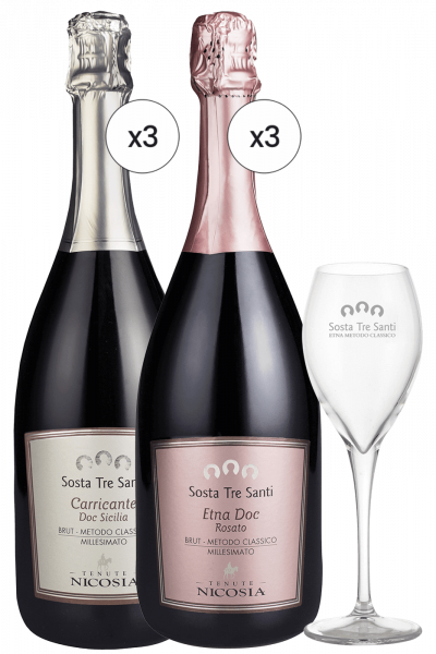 3 Brut Carricante Sosta Tre Santi Nicosia + 3 Rosé + OMAGGIO 6 bicchieri Sosta Tre Santi