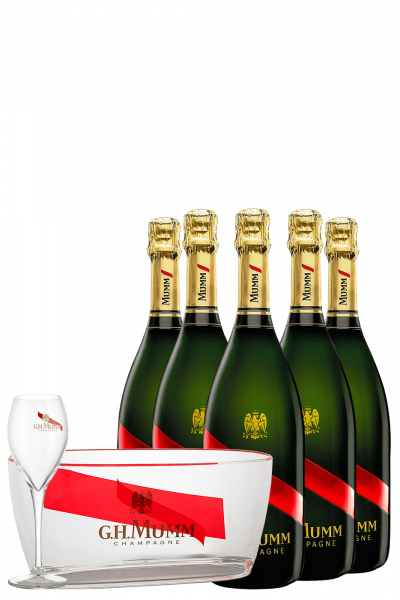 6 Bottiglie Grand Cordon Mumm 75cl + OMAGGIO 6 calici + 1 glacette Mumm