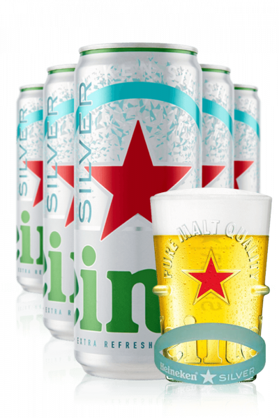 Heineken Silver Cassa da 24 x 33cl + OMAGGIO 6 bicchieri Silver + 2 bracciali Heineken
