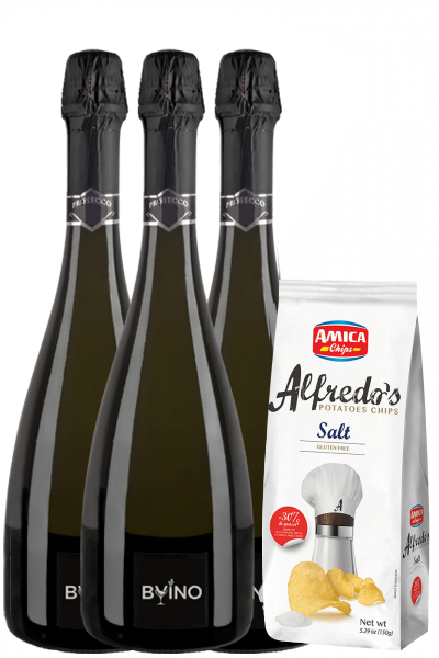 3 Prosecco DOC Treviso Millesimato 2023 Bernabei + Amica Chips Sale Marino Alfredo's 3 x 150gr