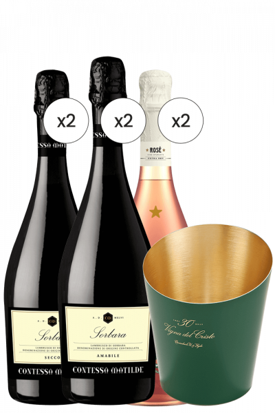 2 Lambrusco Amabile + 2 Secco Contessa Matilde + 2 Spumante Rosé Cavicchioli + OMAGGIO glacette Cavicchioli