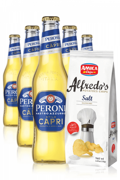 Peroni Nastro Azzurro Stile Capri da 24 x 33cl (Scad. 31/07) + Amica Chips Sale Marino Alfredo’s 3 x 150