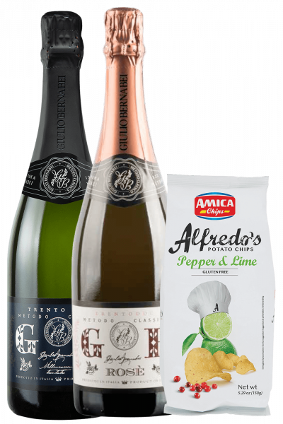 Trentodoc Giulio Bernabei Brut Bernabei + Rosé + Amica Chips Pepper & Lime Alfredo's 3 x 150gr